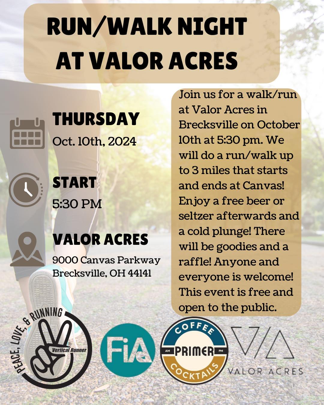 Run/Walk Night at Valor Acres - Oct 10, 5:30pm